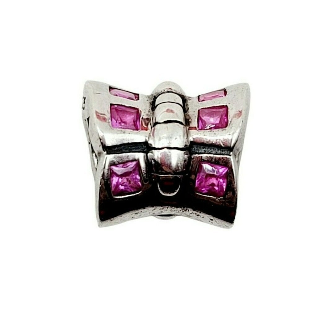 Chamilia Swarovski Butterfly Charm Bead Pink Square Crystals 925 Sterling Silver